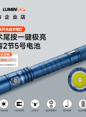 雷明兔P2A手电筒强光2AA手电随身便携战术笔形家用户外应急充电灯