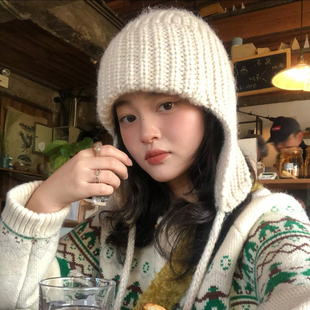 韩版护耳毛线帽女秋冬保暖显脸小百搭针织帽户外防寒骑车雷锋帽子