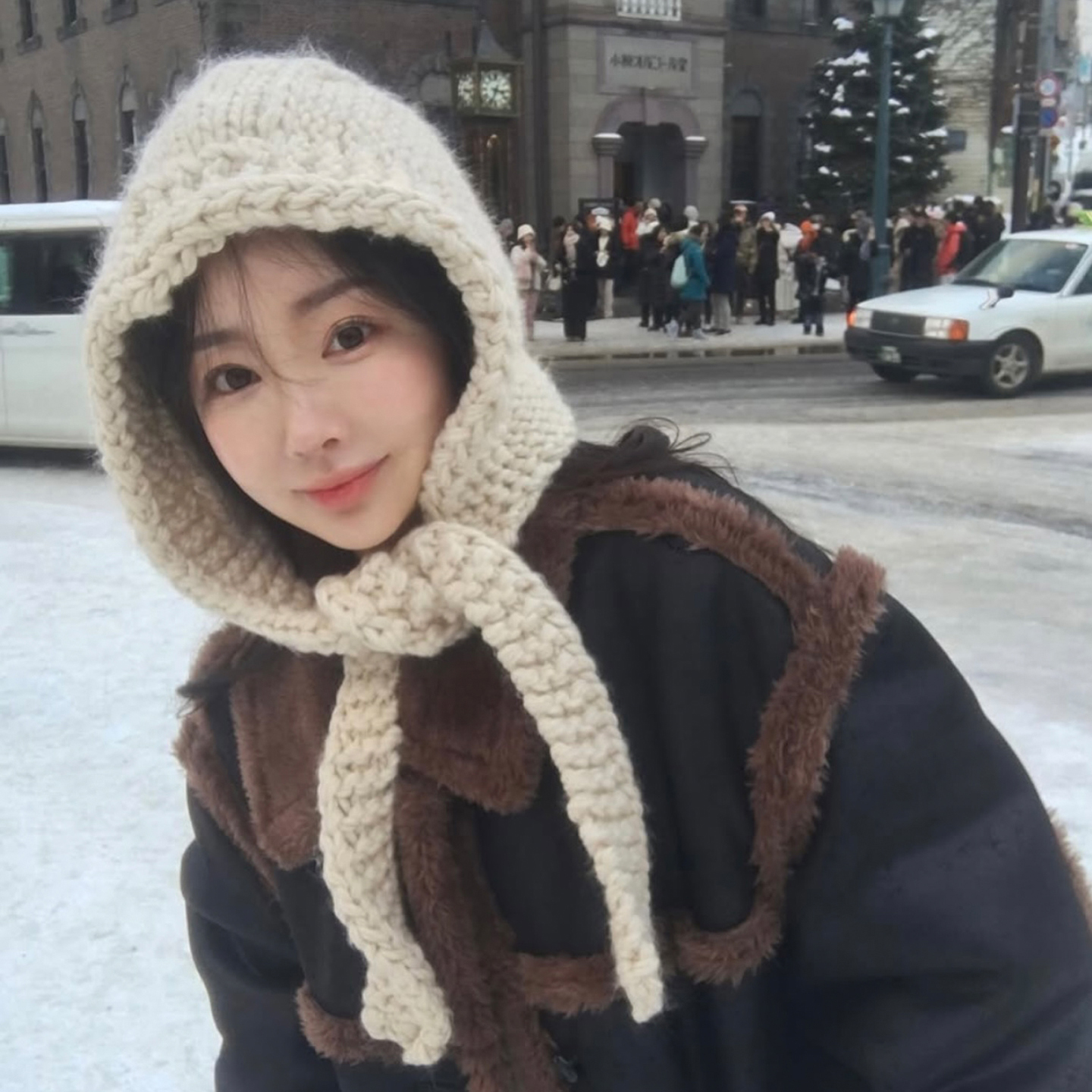 百搭纯色手工粗线巴拉克拉法帽