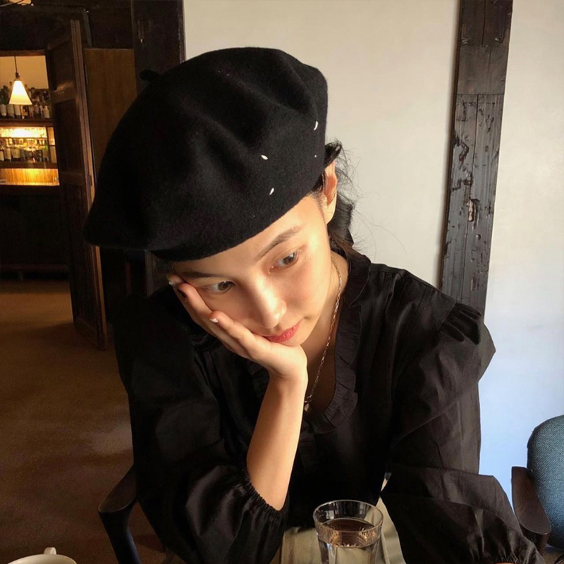 韩国博主fever同款羊毛贝雷帽潮