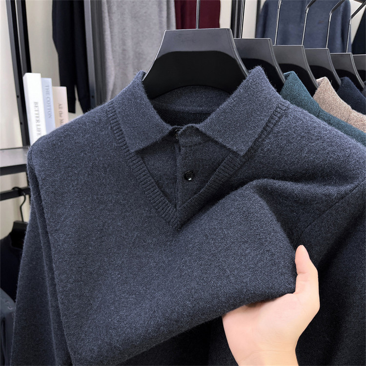 普通毛线翻领标准人造纤维罗纹底摆针织衫/毛衣