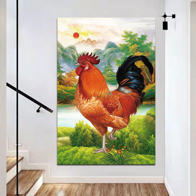 公鸡雄鸡画中国风客厅走廊风水装饰挂画金鸡报晓吉祥图动物墙壁画图片