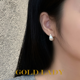 长期主义~925银耳钉女简约金属拉丝水滴耳环高级日常百搭老钱风