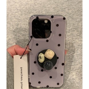 韩系ins紫灰黑波点宝石支架双层MID适用于16pro.17promax手机保护壳