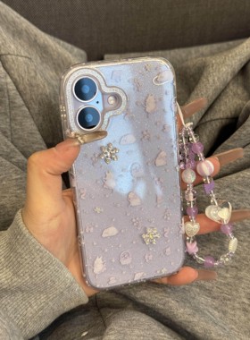 闪粉紫色兔兔小狗ins风手机壳iPhone16promax苹果15pro 17promax 14
