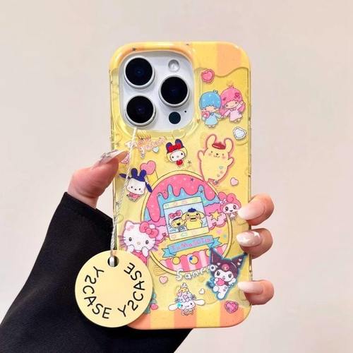 ins黄底三丽欧kt猫bb机奶酪链条手机壳适用苹果16promax新款双层15pro全包14/13防摔14promax保护套16女款