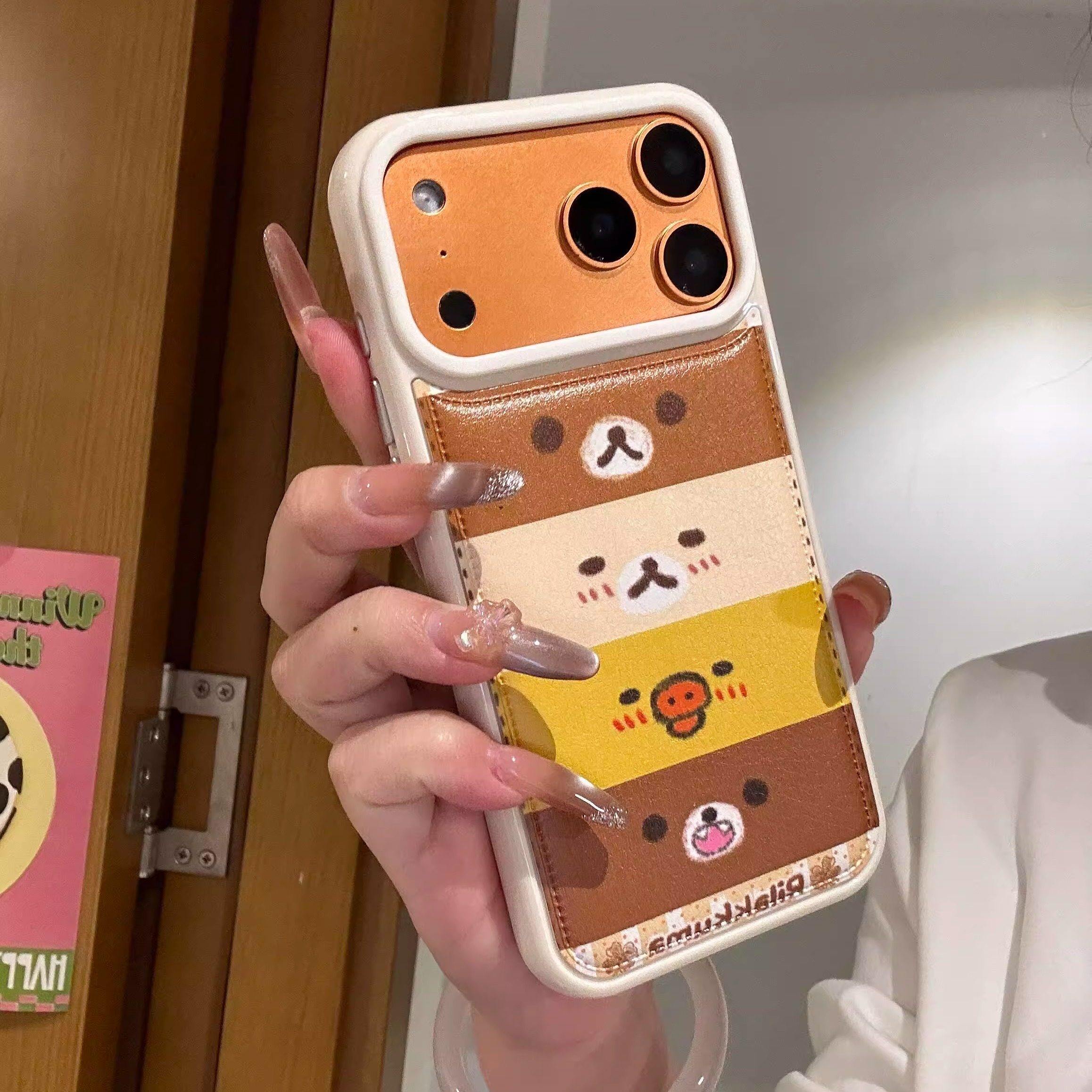 可爱轻松熊皮质鼓包叠叠乐手机壳适用苹果17promax新款IMD