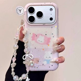 可爱细闪星星糖果米菲兔链条手机壳适用苹果17promax新款 16防摔15女 IMD双层17pro大孔全包17保护套16promax