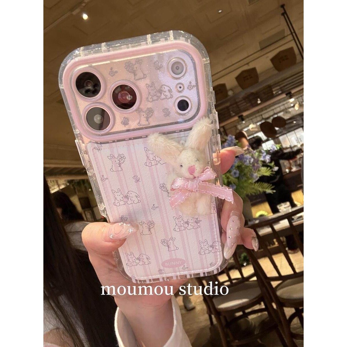 可爱少女心条纹兔子公仔适用于苹果17promax手机壳16pro15防摔 · 14 pro