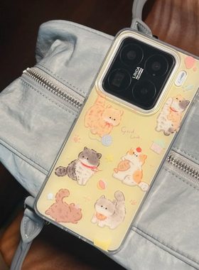 可爱奶黄色小猫咪手机壳适用小米IMD双层小米15韩系小众15pro新款保护套14pro全包防摔双层IMD小米14保护壳