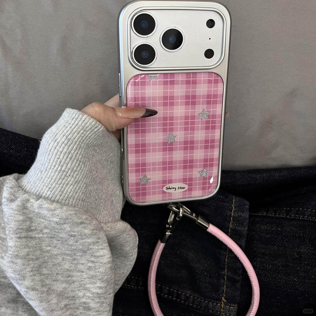 网红款ins纯色格纹星星适用于苹果16promax手机壳17新款iphone17高级感15pm挂绳14防摔15创意16少女Pro保护套