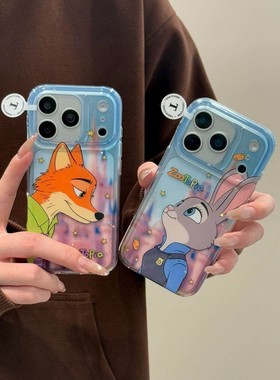 透蓝色城堡狐狸兔警官苹果17promax双层iphone16卡通15/14手机壳 · 透蓝色城堡朱迪【单壳】 苹果17pro