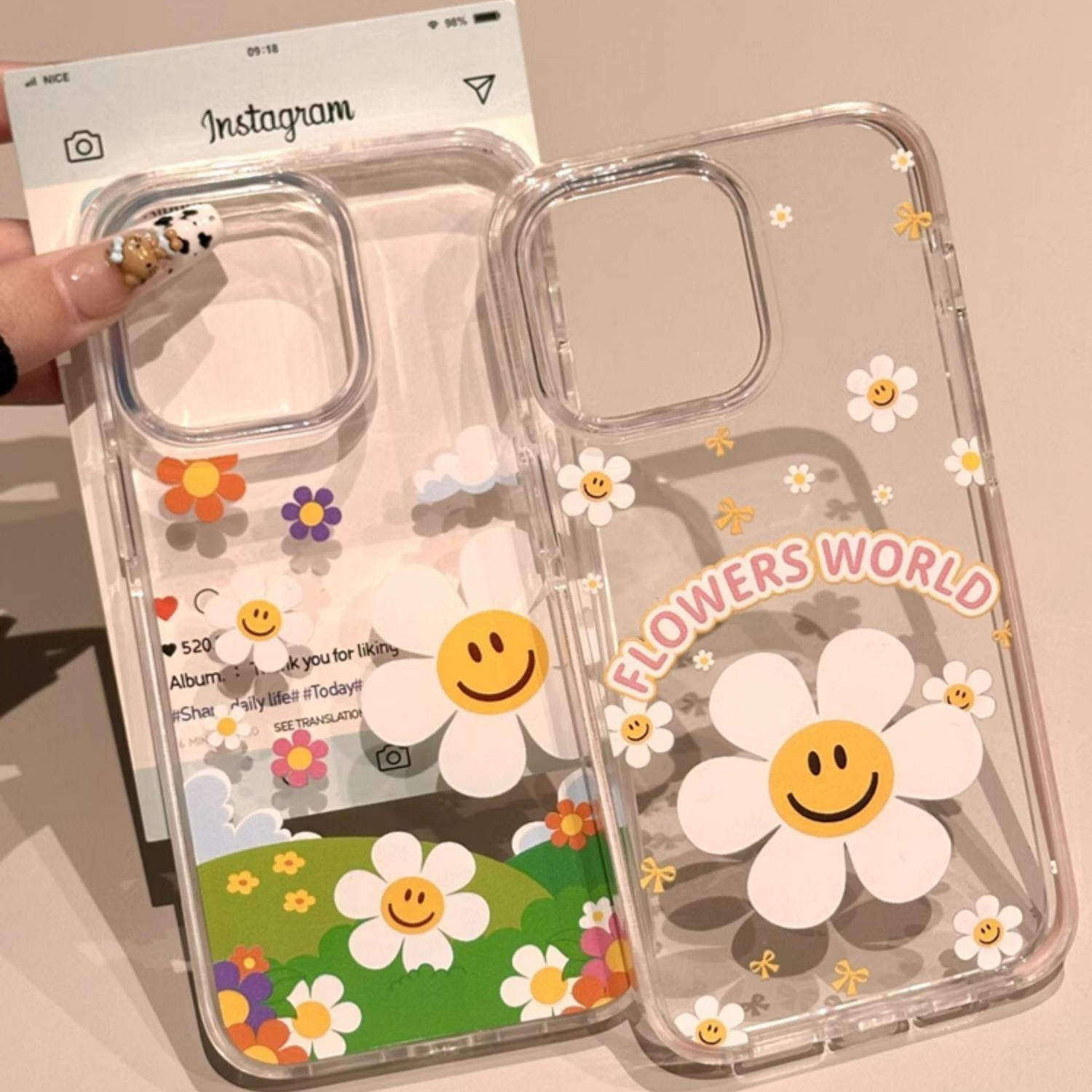 春日限定可爱透色花朵笑脸雏菊手机壳适用于苹果16promax小清