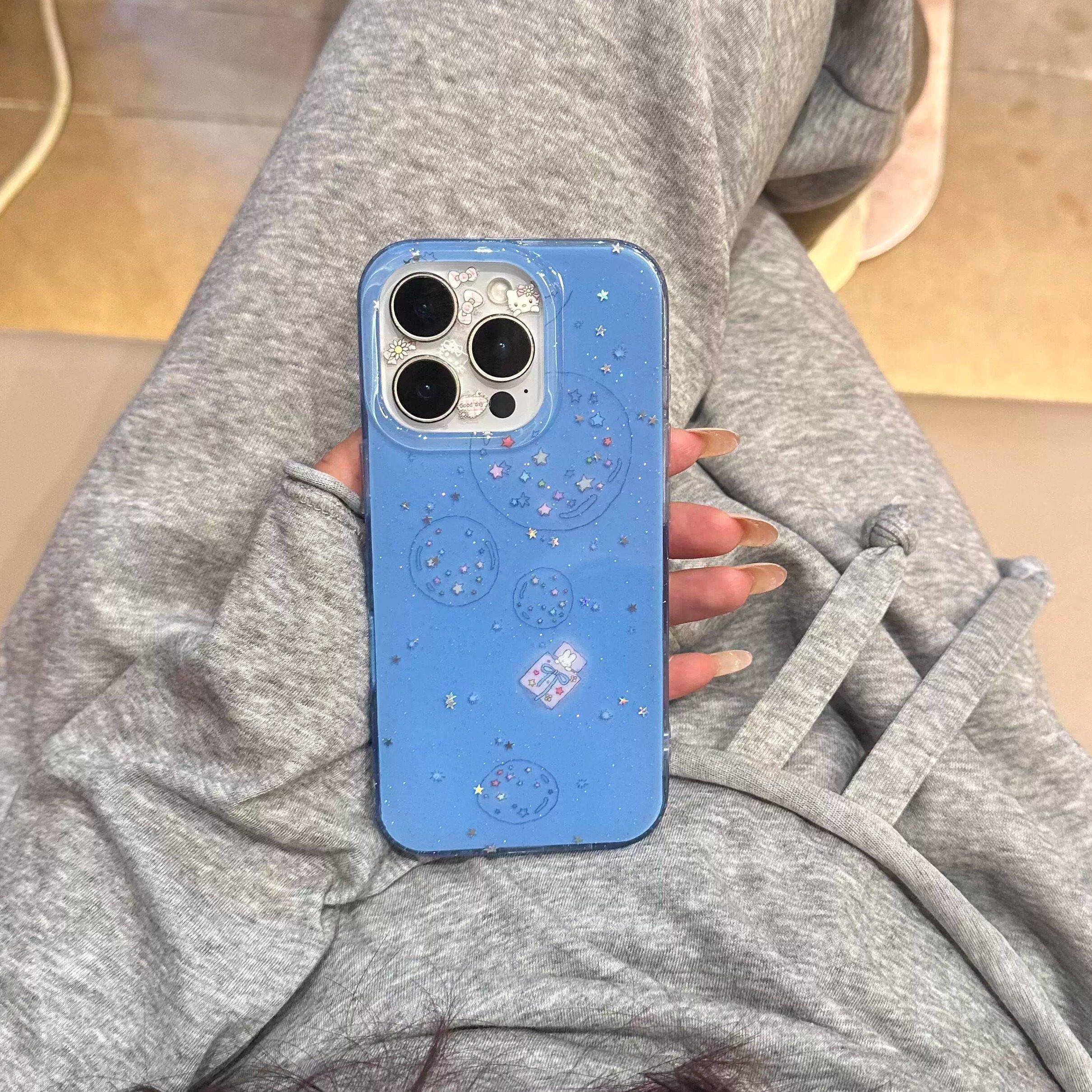 韩系ins风梦幻蓝星星泡泡手机壳适用苹果16promax新款IM