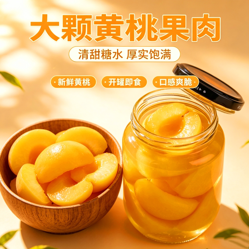 砀山糖水黄桃罐头 510g玻璃瓶装整箱 新鲜果肉即食烘焙商用水果捞