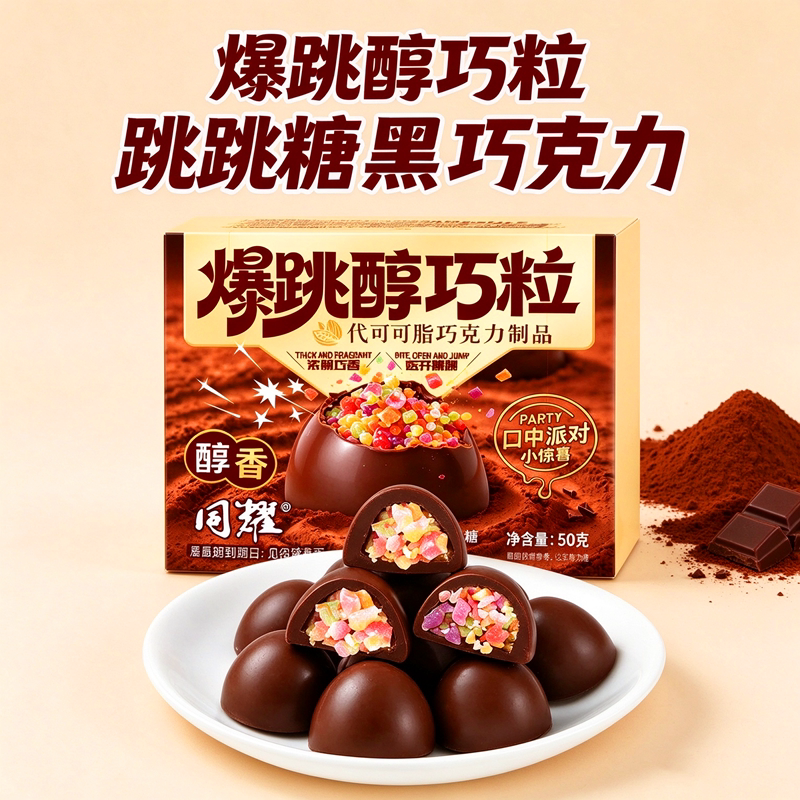 网红跳跳糖黑巧夹心脆珠