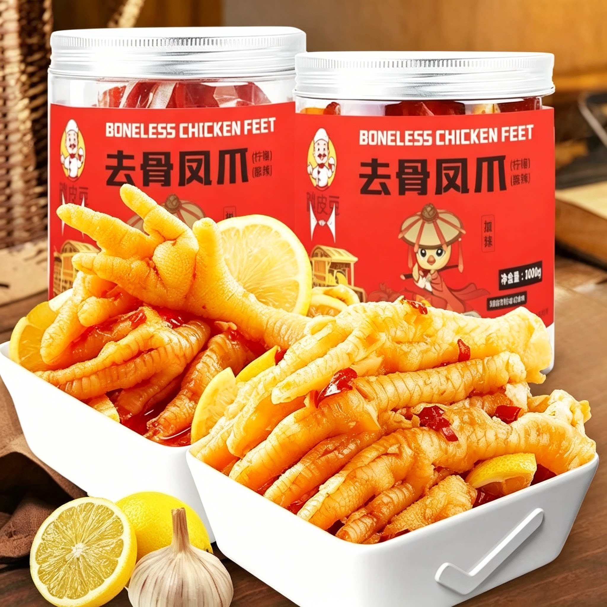 跳皮豆蒜香柠檬酸辣无骨鸡爪
