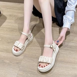 女休闲日常女学生美丽厚底仙女风沙滩平底罗马鞋 2023新款 网红凉鞋