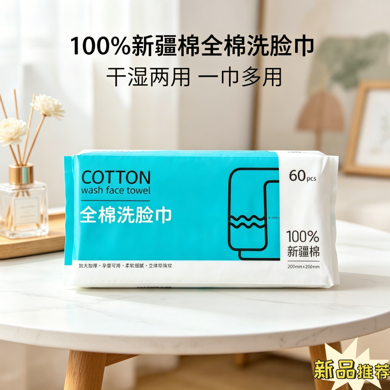 新疆棉加厚干湿两用洗脸巾60片