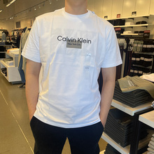 CK Calvin Klein夏季男士休闲棉质字母贴布立体LOGO圆领短袖T恤衫
