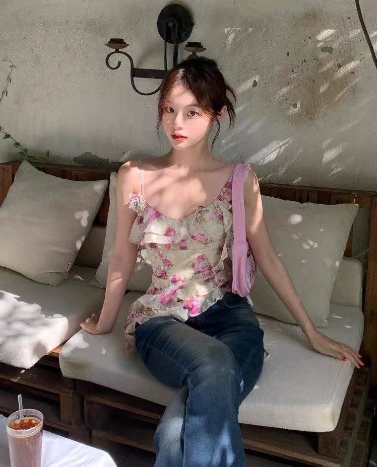 seooocookie荷叶边吊带上衣