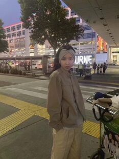 maybebaby韩国代购立领工装夹克气质复古做旧水洗短款拉链外套女