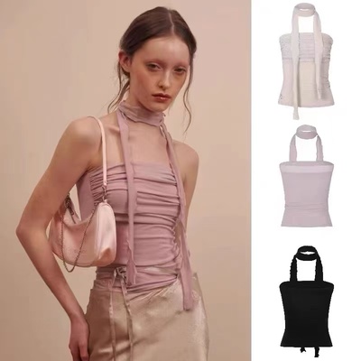 韩国pain or pleasure挂脖吊带背心时尚性感小众设计无袖上衣女