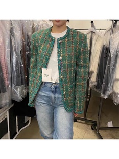 韩国代购helder羊毛粗花呢外套气质小香风重工格纹编织短上衣女