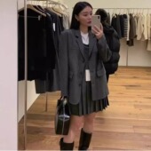 外套气质学院风背带连衣裙百褶裤 anou韩国代购 宽松西装 裙三件套