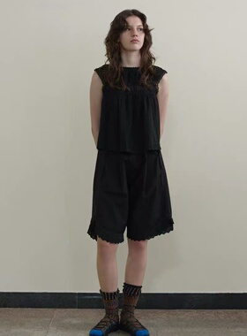 韩国viaplain博主同款26春新款设计感甜美蕾丝皱褶拼接系带衬衫