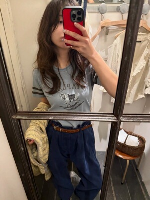 韩国viaplain26春季新款复古圆领小马图案修身百搭T恤上衣