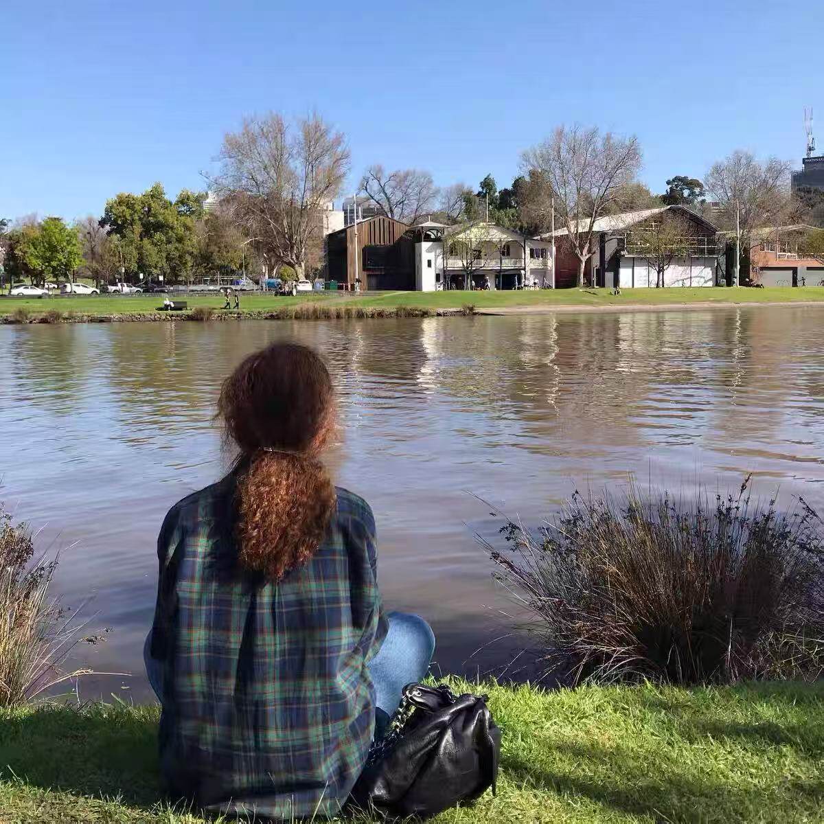 现货～韩国sienne翻领格纹衬衫复古ins风潮流百搭纽扣长袖衬衣女
