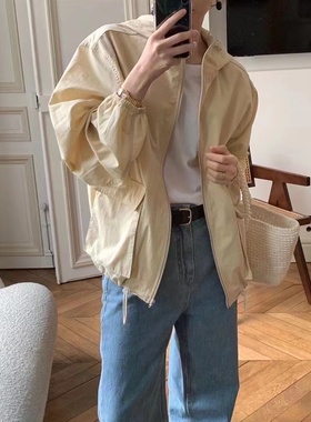 韩国代购lerobe防晒连帽短款外套简约休闲宽松拉链冲锋衣夹克女