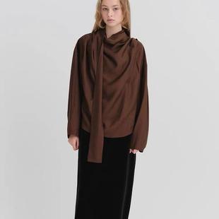 韩国ribbonbit飘带荡领衬衫25春款法式慵懒风不规则设计长袖衬衣