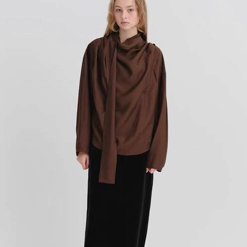 韩国ribbonbit飘带荡领衬衫25春款法式慵懒风不规则设计长袖衬衣