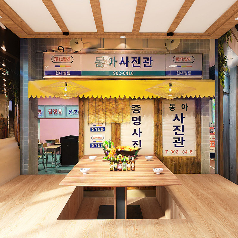 韩式烤肉背景墙纸韩国街景墙布定制饭店3D壁画餐厅酒馆料理店壁纸