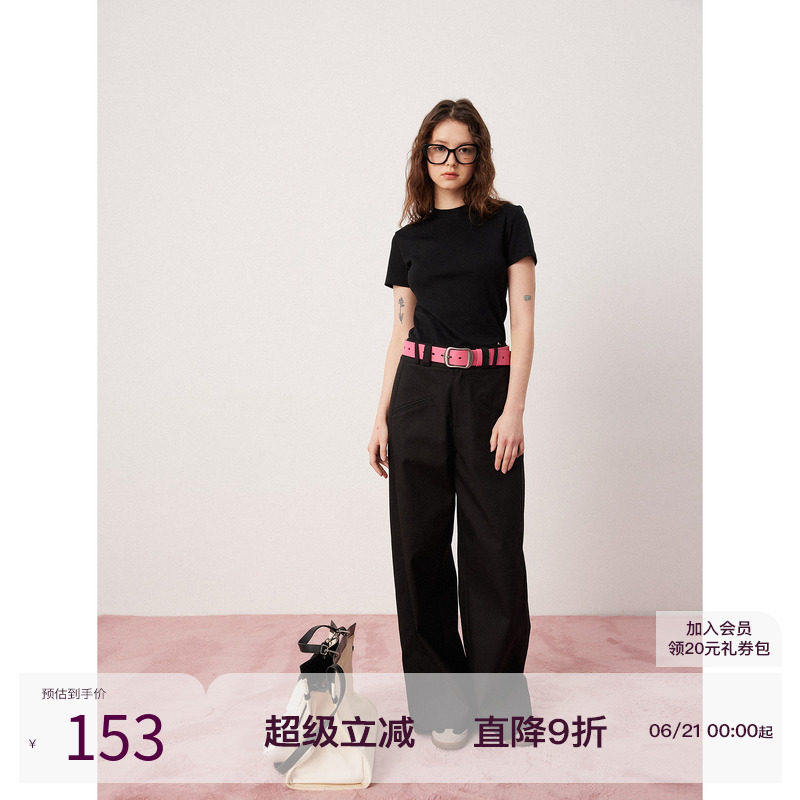 SEEKSIMPLE黑色直筒宽裤女高腰春秋纯棉西装裤子垂感宽松休闲裤