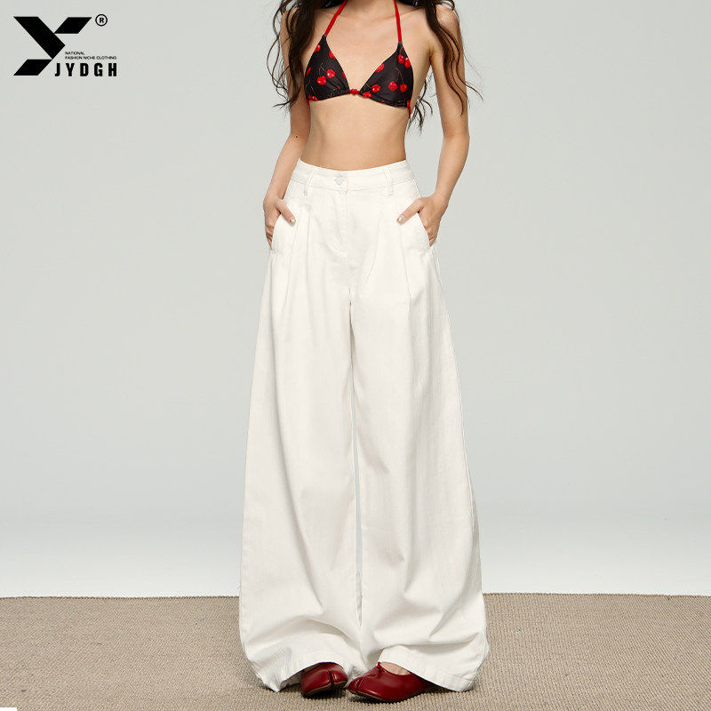 白色阔腿牛仔裤女夏季2025薄款小个子高腰显瘦宽松垂感休闲 直筒