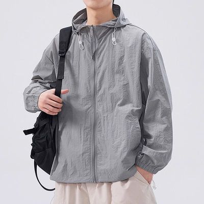 灰色冰丝防晒衣外套男女夏季轻薄款冲锋衣情侣cleanfit连帽防晒服