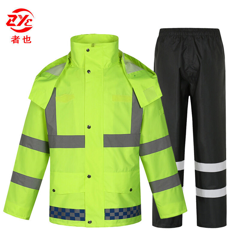 者也反光雨衣套装1套上衣荧光绿+下裤黑色分体雨衣雨裤防水男女骑
