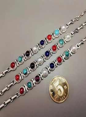 苏德银饰纯银九宝手链民族风精品原创款蒙古游牧风彩色个性小众