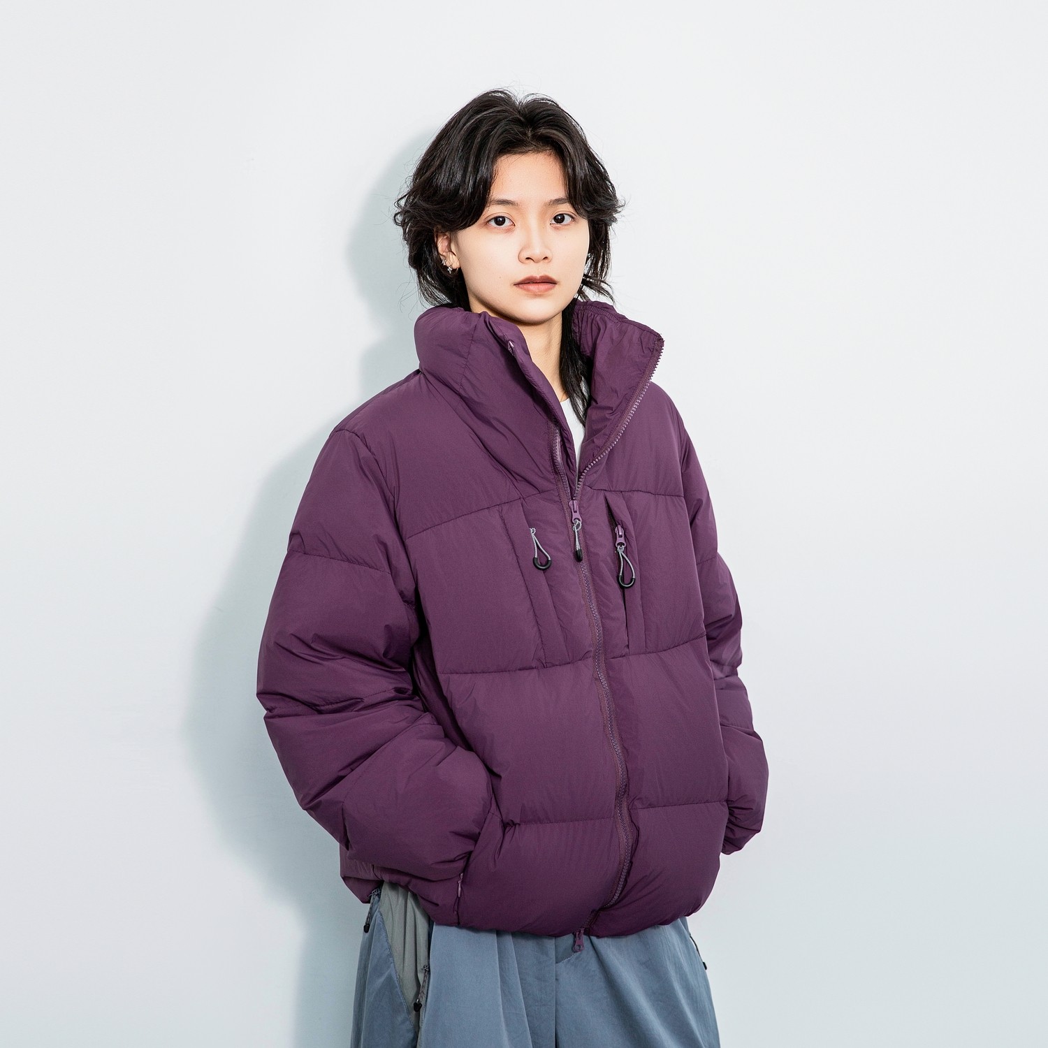 日系户外机能风明线立领羽绒服