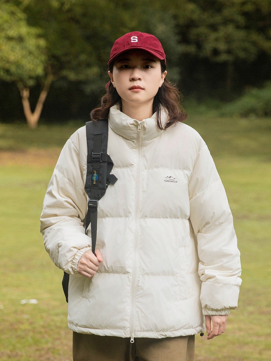 日系风涤纶短款立领羽绒服