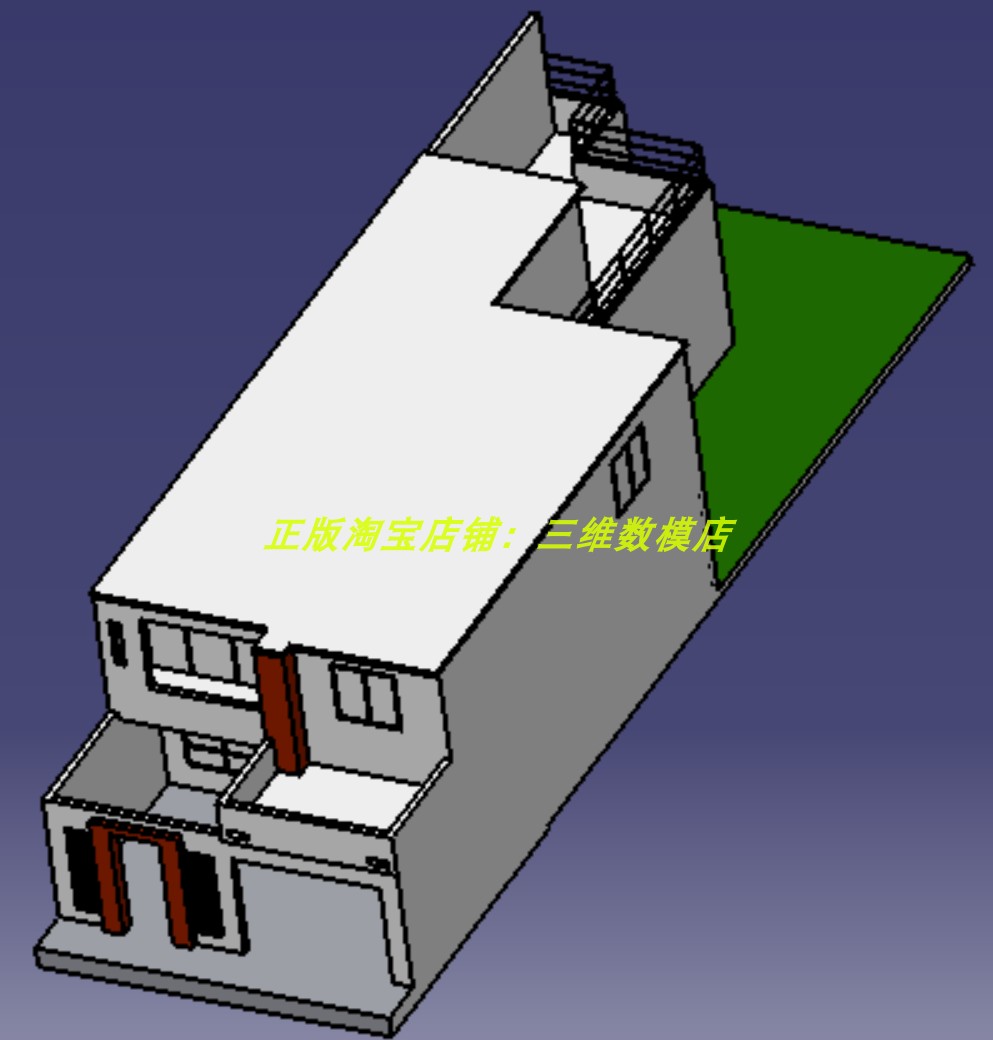窄长方形双层楼房屋子平房带车库别墅阳台 3d三维几何模型数模stp
