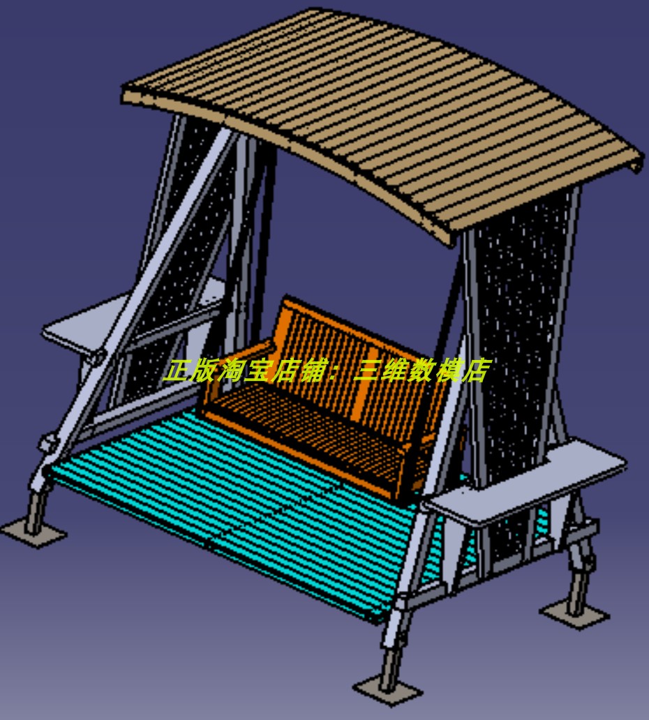 木制秋千 带顶棚子游乐休闲设施零件 3d三维几何模型数模建模 stp