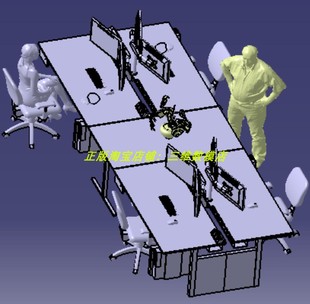 办公室桌子椅子台式 机电脑桌悬挂主机绿植显示器3D三维几何数模型