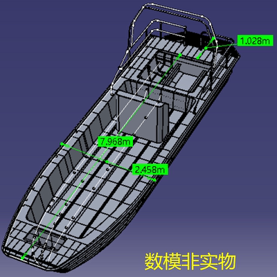 8.5m米铝制快艇小船体结构3D三维几何数模型曲面造型船身骨架渔船