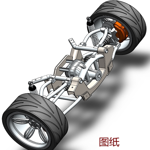 汽车双叉臂式独立悬架后驱动桥三维几何数模型车轮辋制动盘减震器