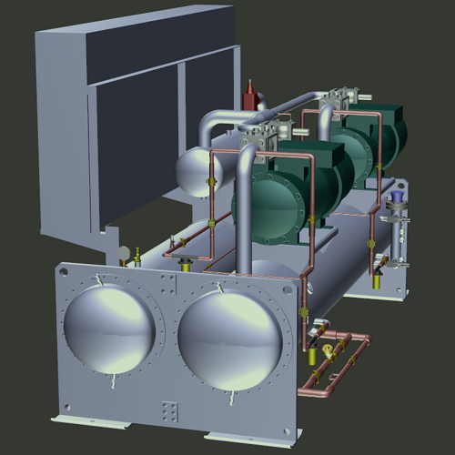 3.3米冷水机组压缩机简化外观实体3D三维几何数模型水冷却系统stp