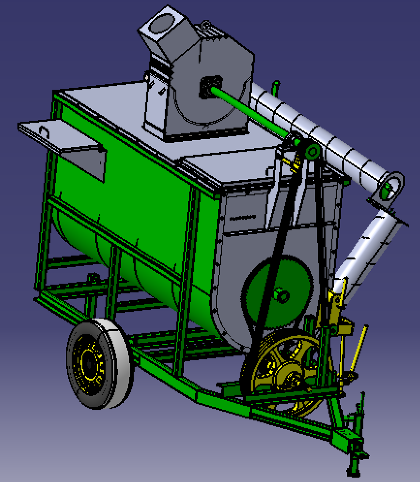 移动谷物粉碎机器搅拌机械车3D三维几何数模型研磨机链条皮带传动